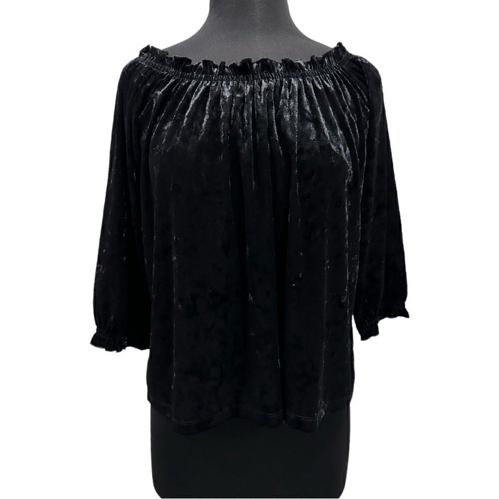 GAP Black Velour On or Off Shoulder 3/4 Bubble Sleeve Top Sz S